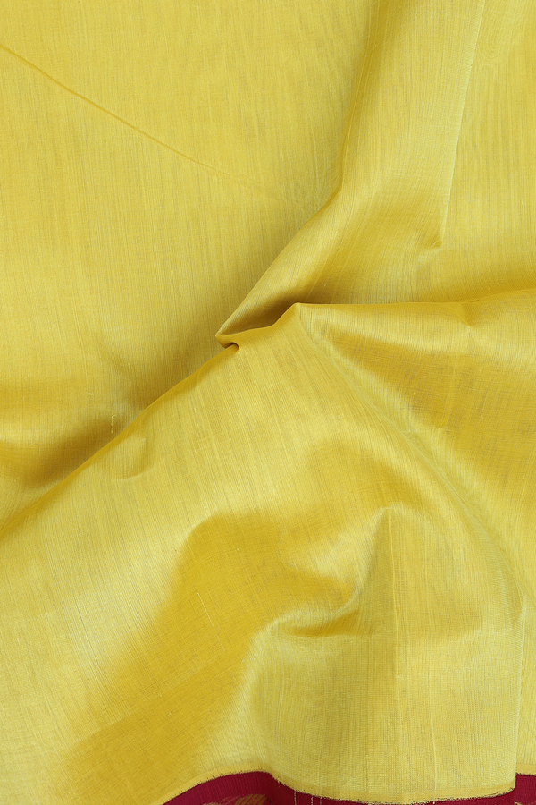 Traditional Silk Cotton Saree In Yellow With Paisley Border