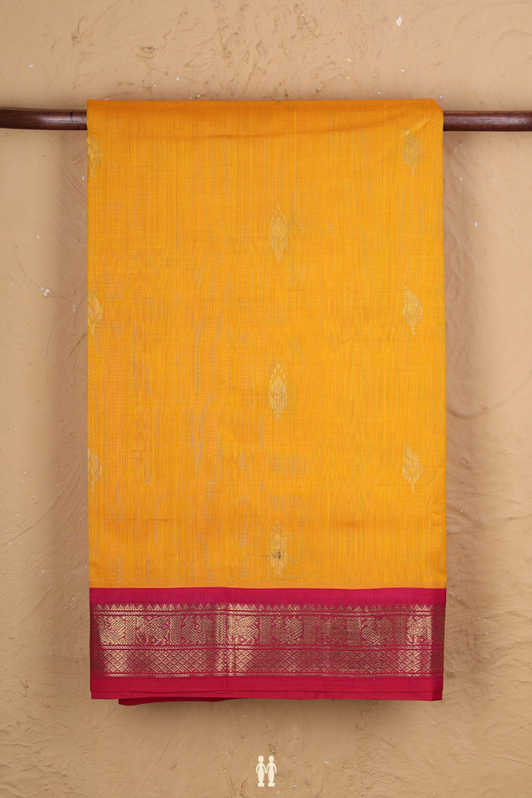 Traditional Silk Cotton Saree In Yellow With Zari Buttas
