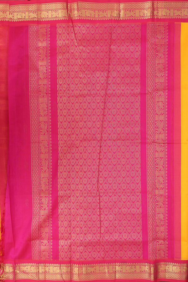 Traditional Silk Cotton Saree In Yellow With Zari Buttas