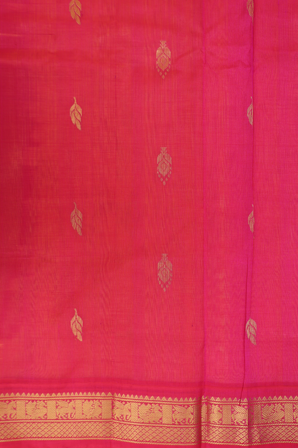 Traditional Silk Cotton Saree In Yellow With Zari Buttas