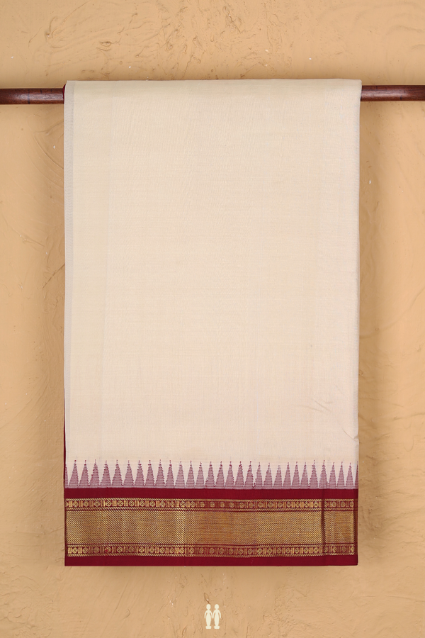 Traditional Silk Cotton Saree Ivory With Twill Weave Border