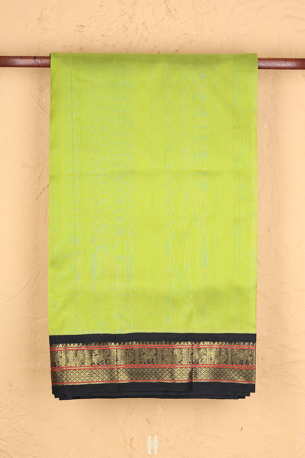 Traditional Silk Cotton Saree Pear Green With Contrast Border