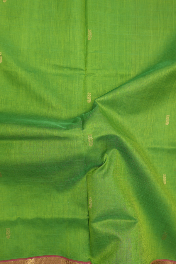 Traditional Silk Cotton Saree Pear Green With Paisley Buttas