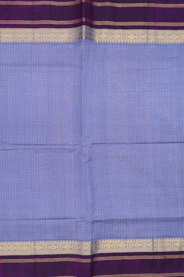 Traditional Silk Cotton Saree Pigeon Blue With Checks Design