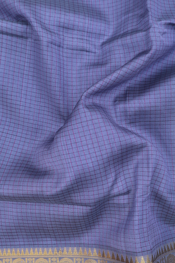 Traditional Silk Cotton Saree Pigeon Blue With Checks Design