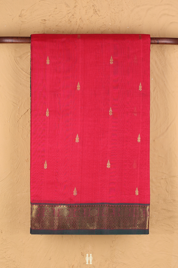 Traditional Silk Cotton Saree Rani Pink With Paisley Buttas
