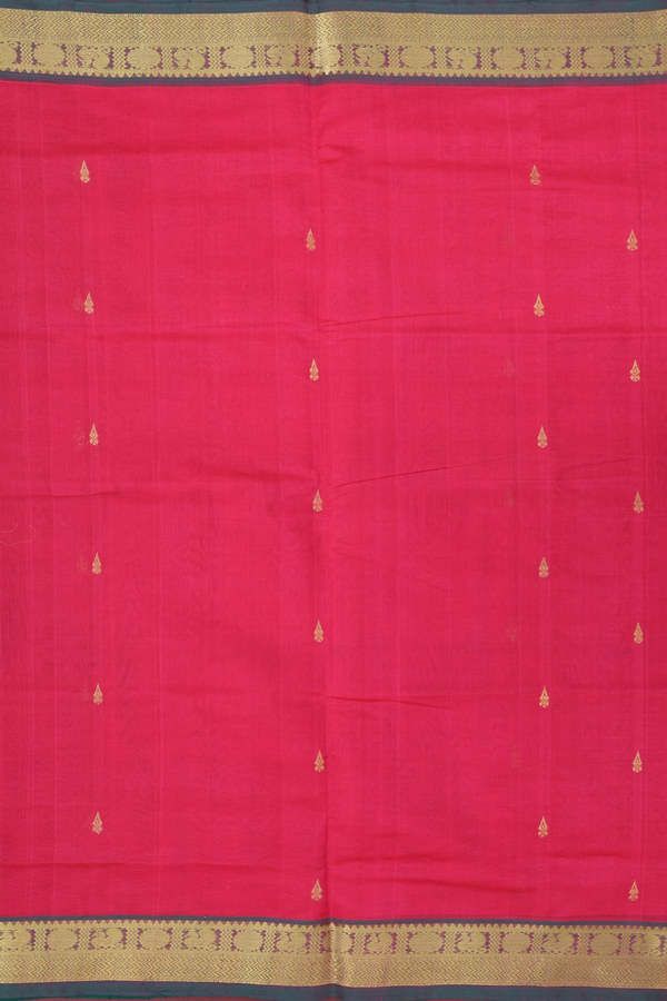 Traditional Silk Cotton Saree Rani Pink With Paisley Buttas