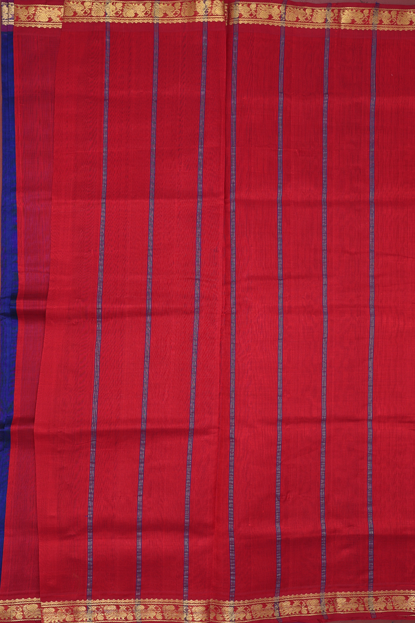 Traditional Silk Cotton Saree Royal Blue With Contrast Border