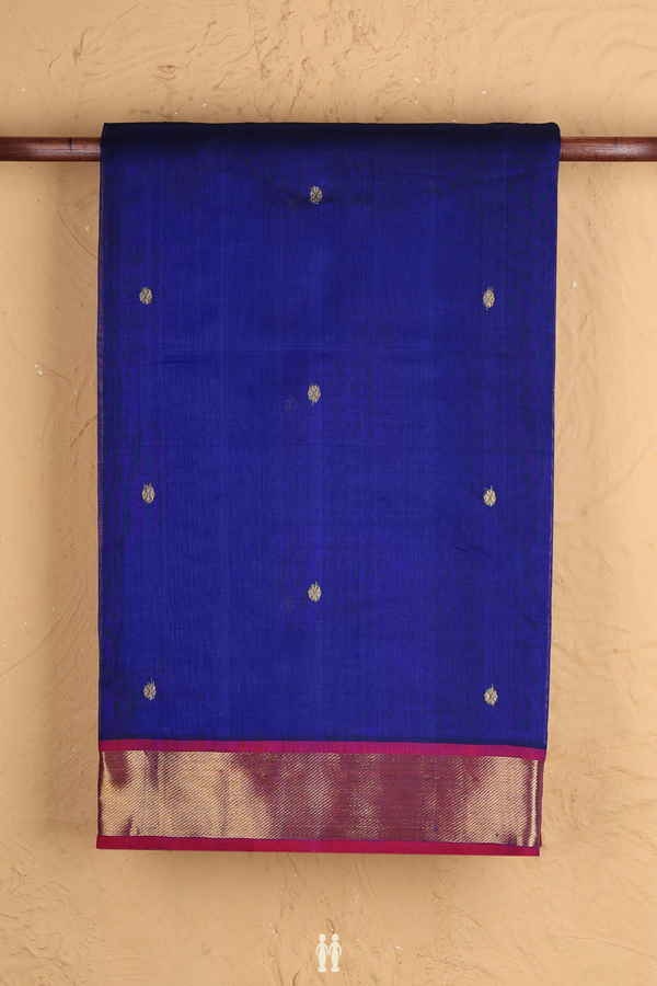 Traditional Silk Cotton Saree Royal Blue With Floral Buttas