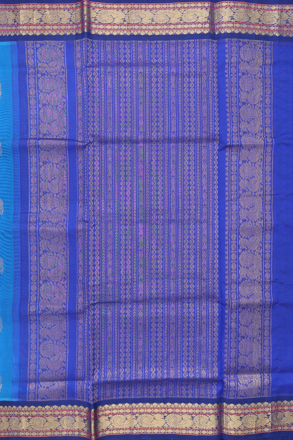 Traditional Silk Cotton Saree Blue With Floral Buttas