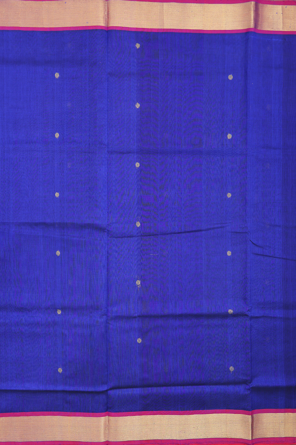 Traditional Silk Cotton Saree Royal Blue With Floral Buttas