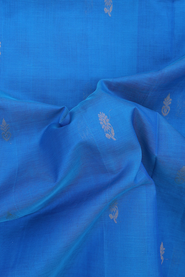 Traditional Silk Cotton Saree Blue With Floral Buttas