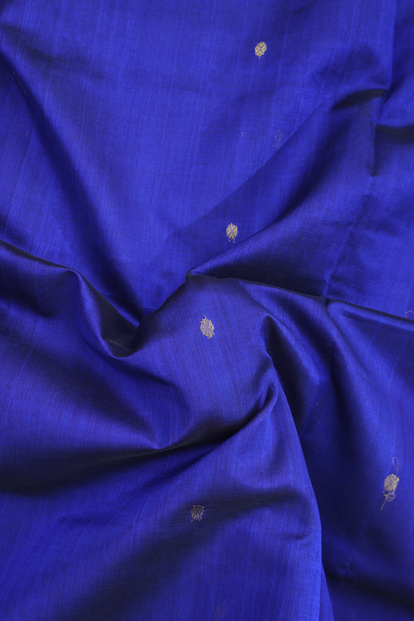 Traditional Silk Cotton Saree Royal Blue With Floral Buttas