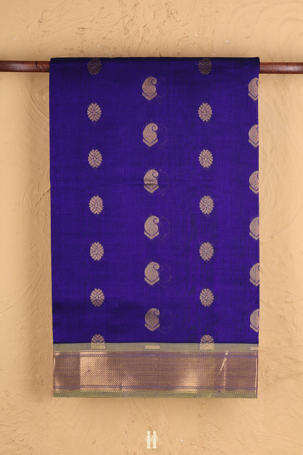 Traditional Silk Cotton Saree Royal Blue With Paisley Buttas
