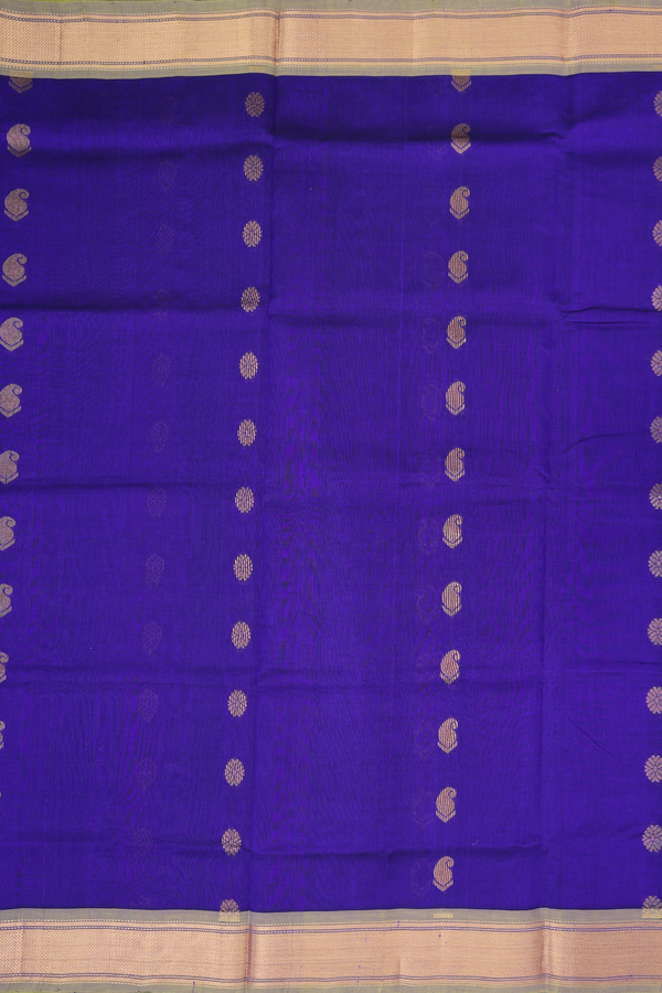 Traditional Silk Cotton Saree Royal Blue With Paisley Buttas