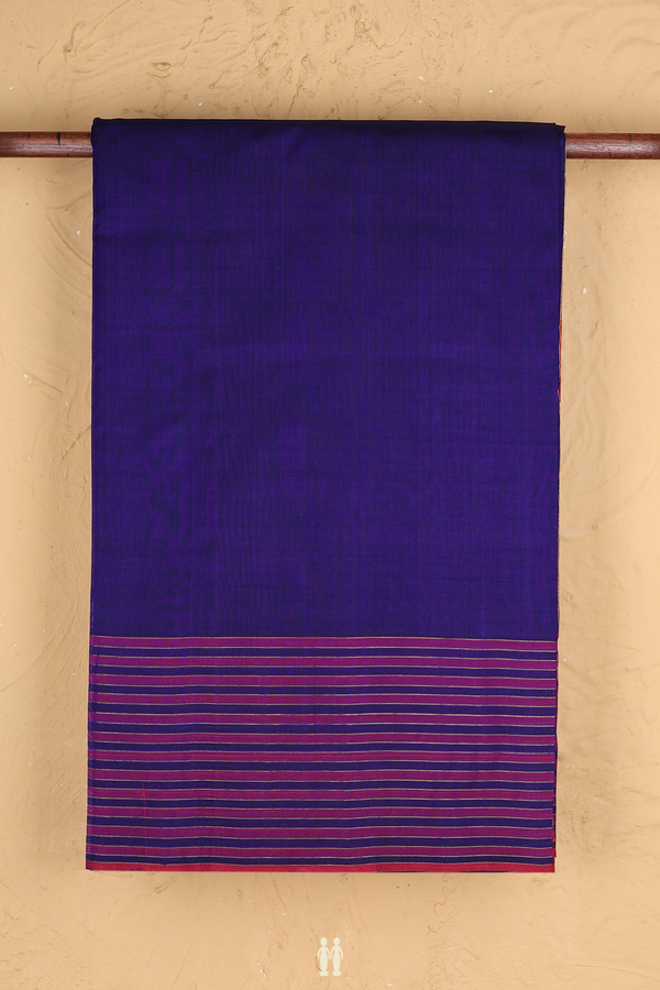 Traditional Silk Cotton Saree Royal Blue With Stripes Border
