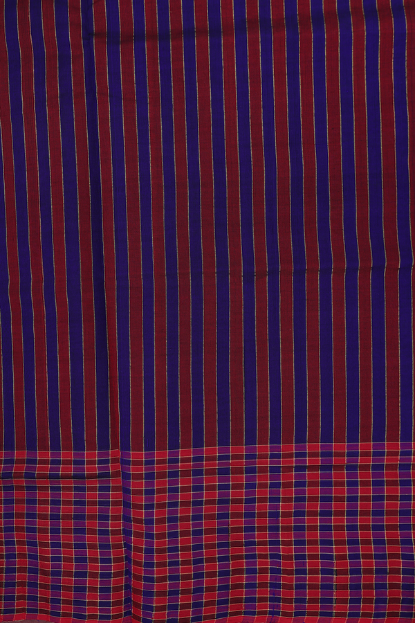 Traditional Silk Cotton Saree Royal Blue With Stripes Border