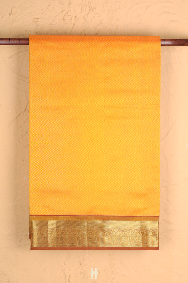 Traditional Silk Cotton Saree Royal Orange With Chevron Design