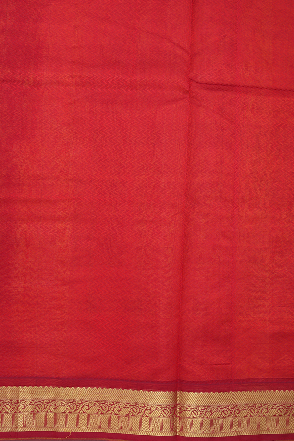 Traditional Silk Cotton Saree Royal Orange With Chevron Design