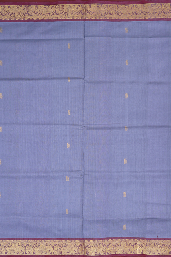 Traditional Silk Cotton Saree Steel Blue With Peacock Buttas