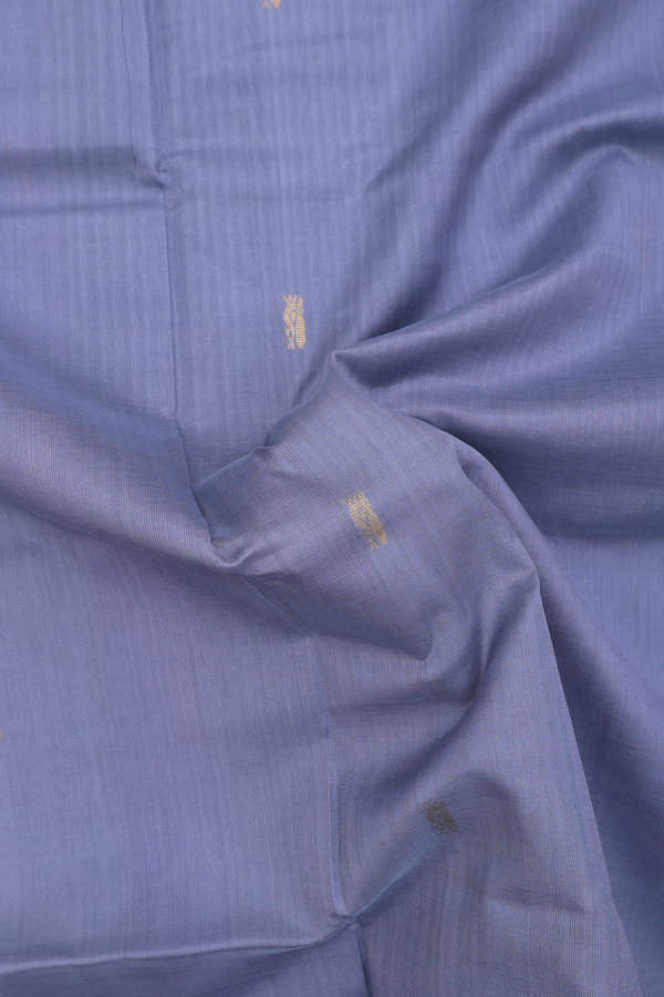 Traditional Silk Cotton Saree Steel Blue With Peacock Buttas