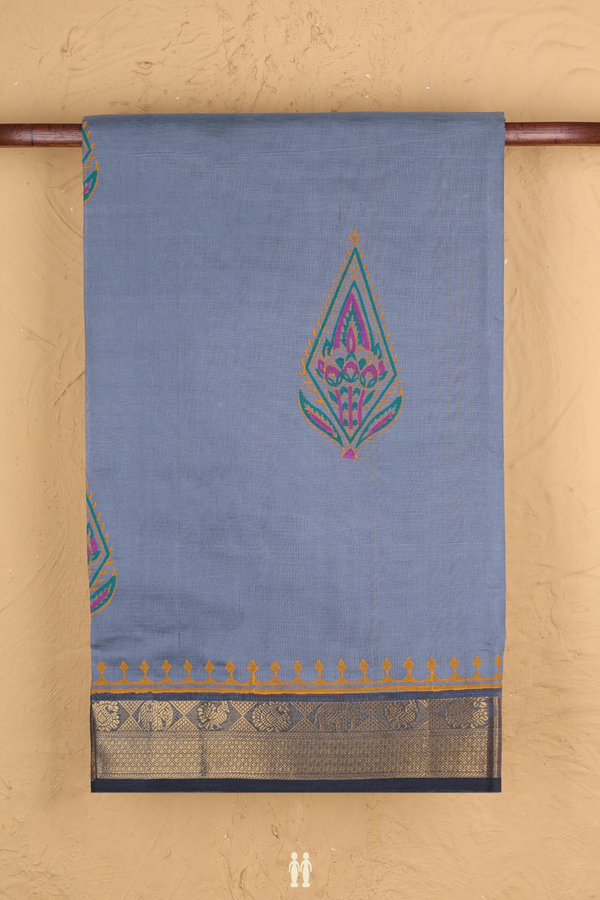 Traditional Silk Cotton Saree Steel Blue With Printed Design