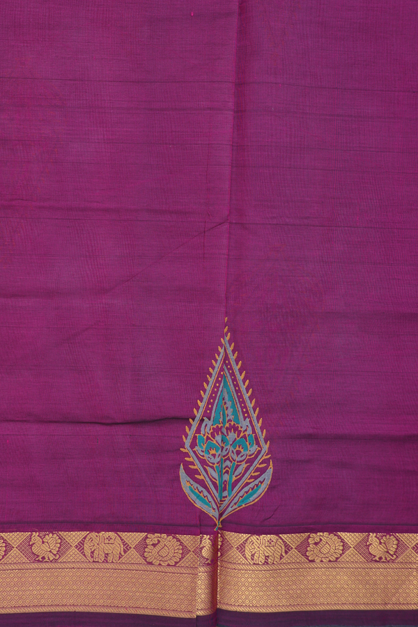 Traditional Silk Cotton Saree Steel Blue With Printed Design