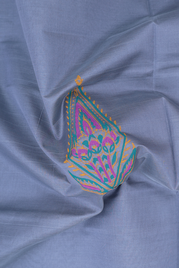 Traditional Silk Cotton Saree Steel Blue With Printed Design