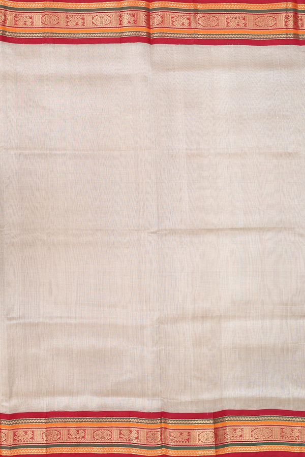 Traditional Silk Cotton Saree Stone Grey With Peacock Border