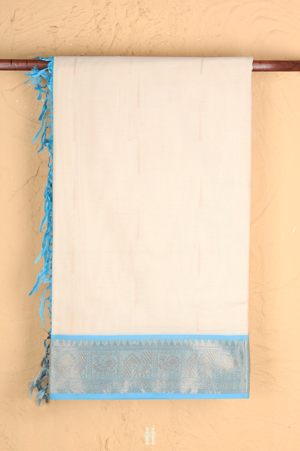 Traditional Silk Cotton Saree White With Malli Moggu Buttas