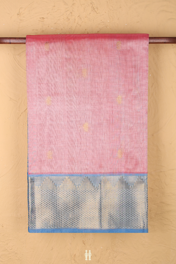 Traditional Silk Cotton Saree In Dual Tone With Zari Buttas