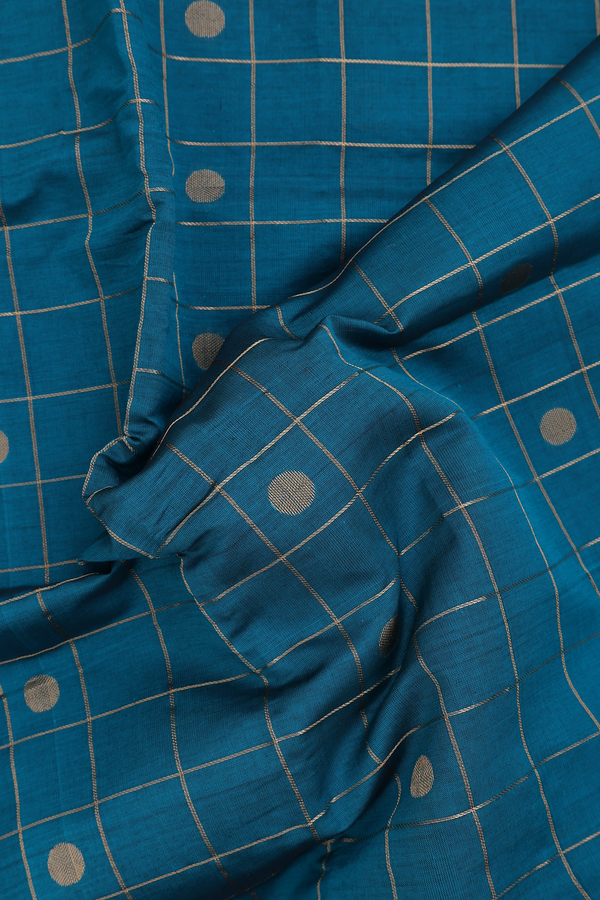 Traditional Silk Cotton Saree In Green With Checks Design