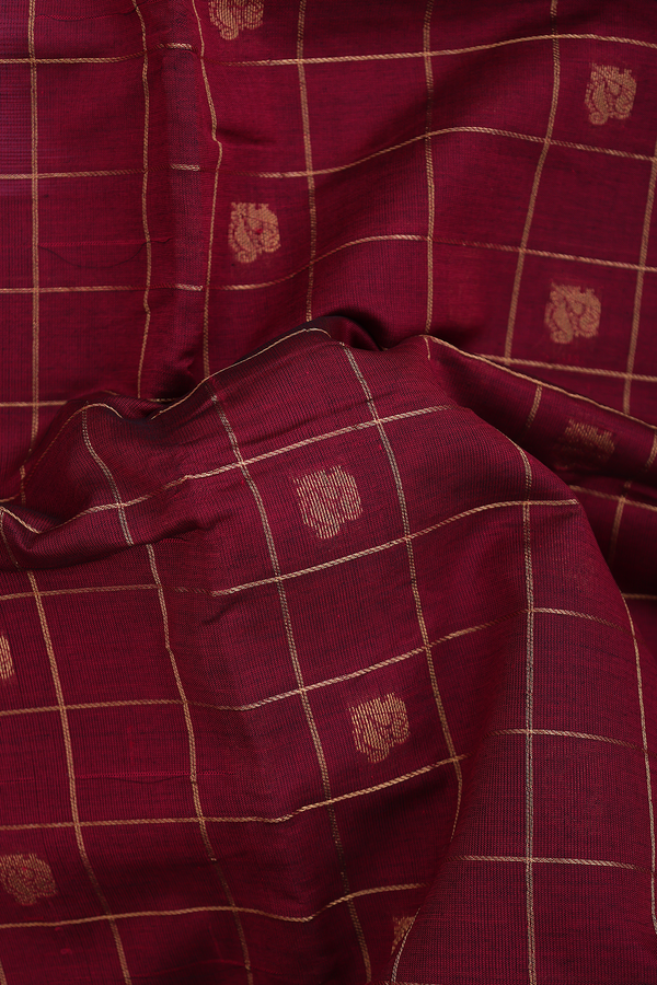 Traditional Silk Cotton Saree In Red With Checks Design