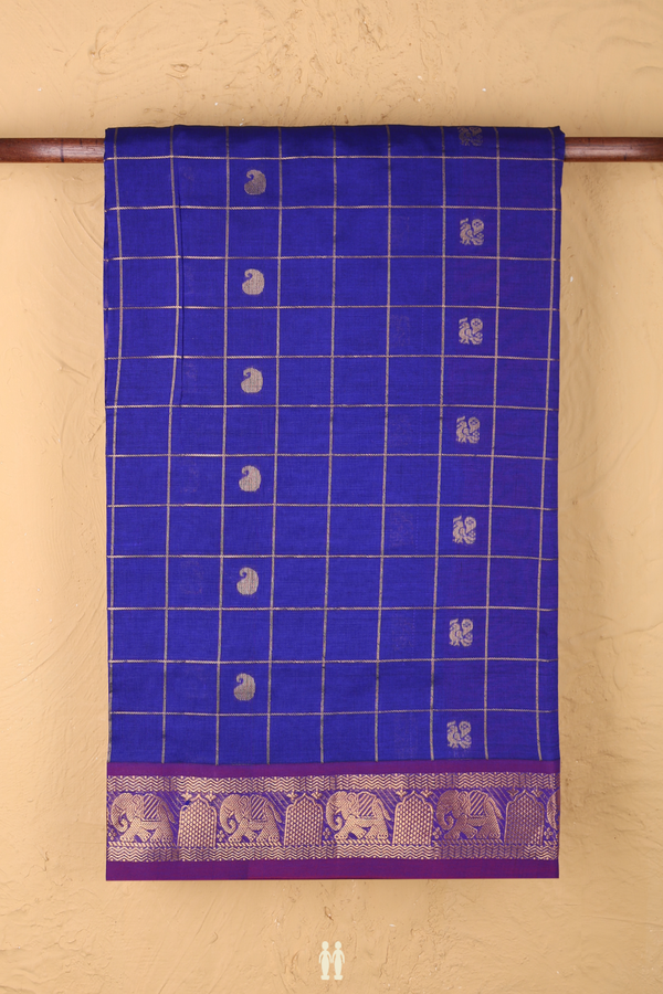 Traditional Silk Saree Cotton Royal Blue With Checks Design
