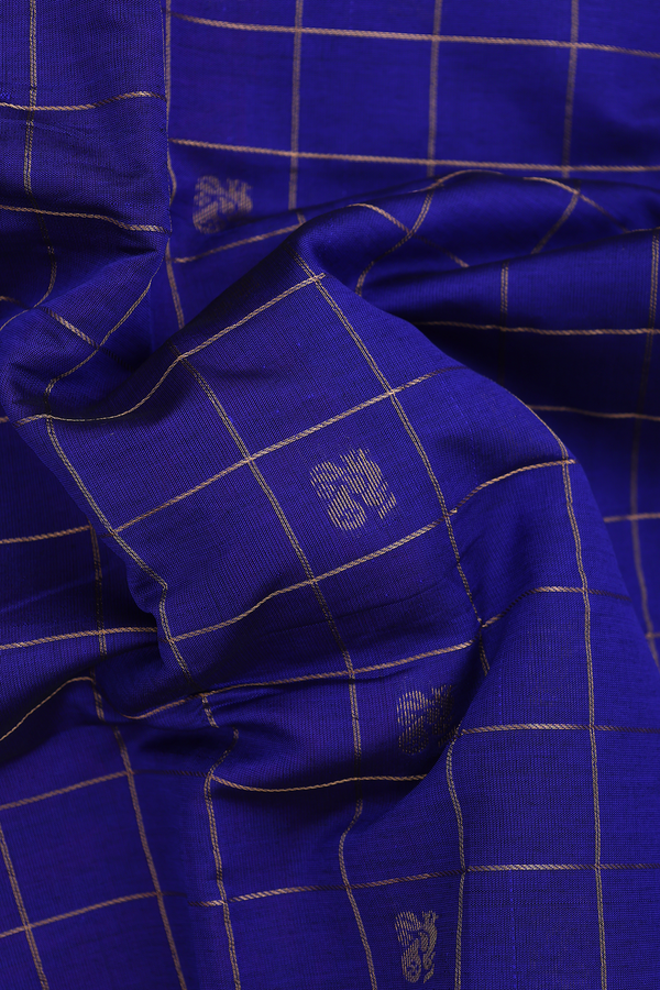 Traditional Silk Saree Cotton Royal Blue With Checks Design