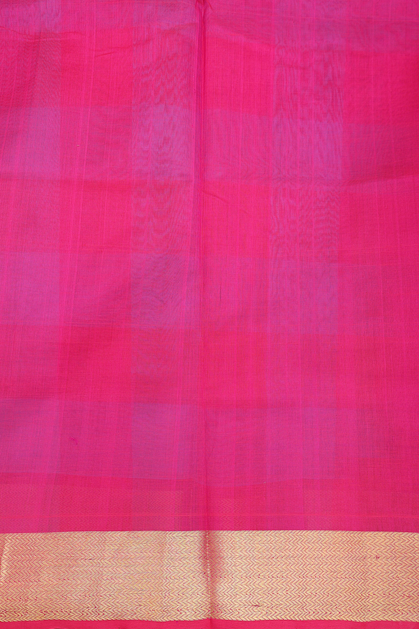 Traditional Silk Cotton Saree In Pink And Blue With Checks Design