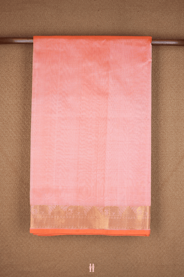 Traditional Zari Border Plain Coral Pink Silk Cotton Saree