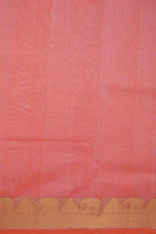 Traditional Zari Border Plain Coral Pink Silk Cotton Saree