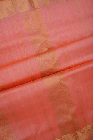 Traditional Zari Border Plain Coral Pink Silk Cotton Saree