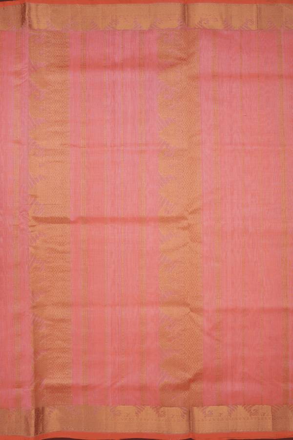 Traditional Zari Border Plain Coral Pink Silk Cotton Saree