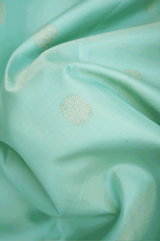 Traditional Zari Buttas Cream Green Kanchipuram Silk Saree