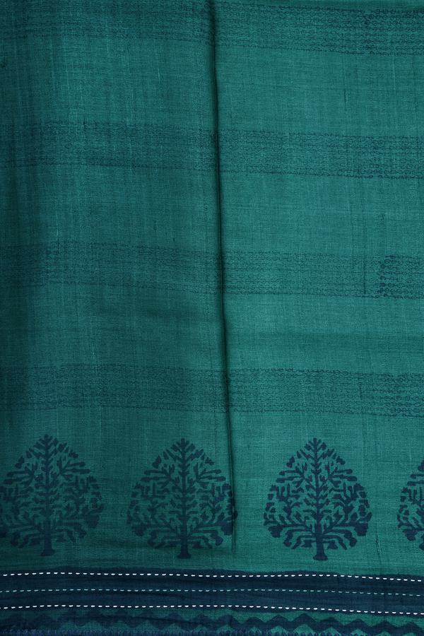 Tree Design Border Forest Green Tussar Silk Saree