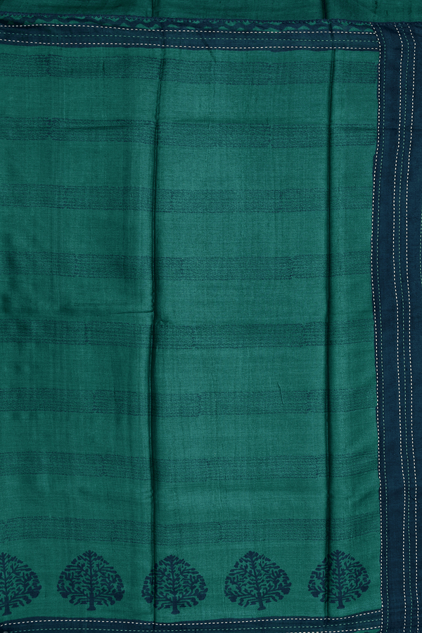 Tree Design Border Forest Green Tussar Silk Saree