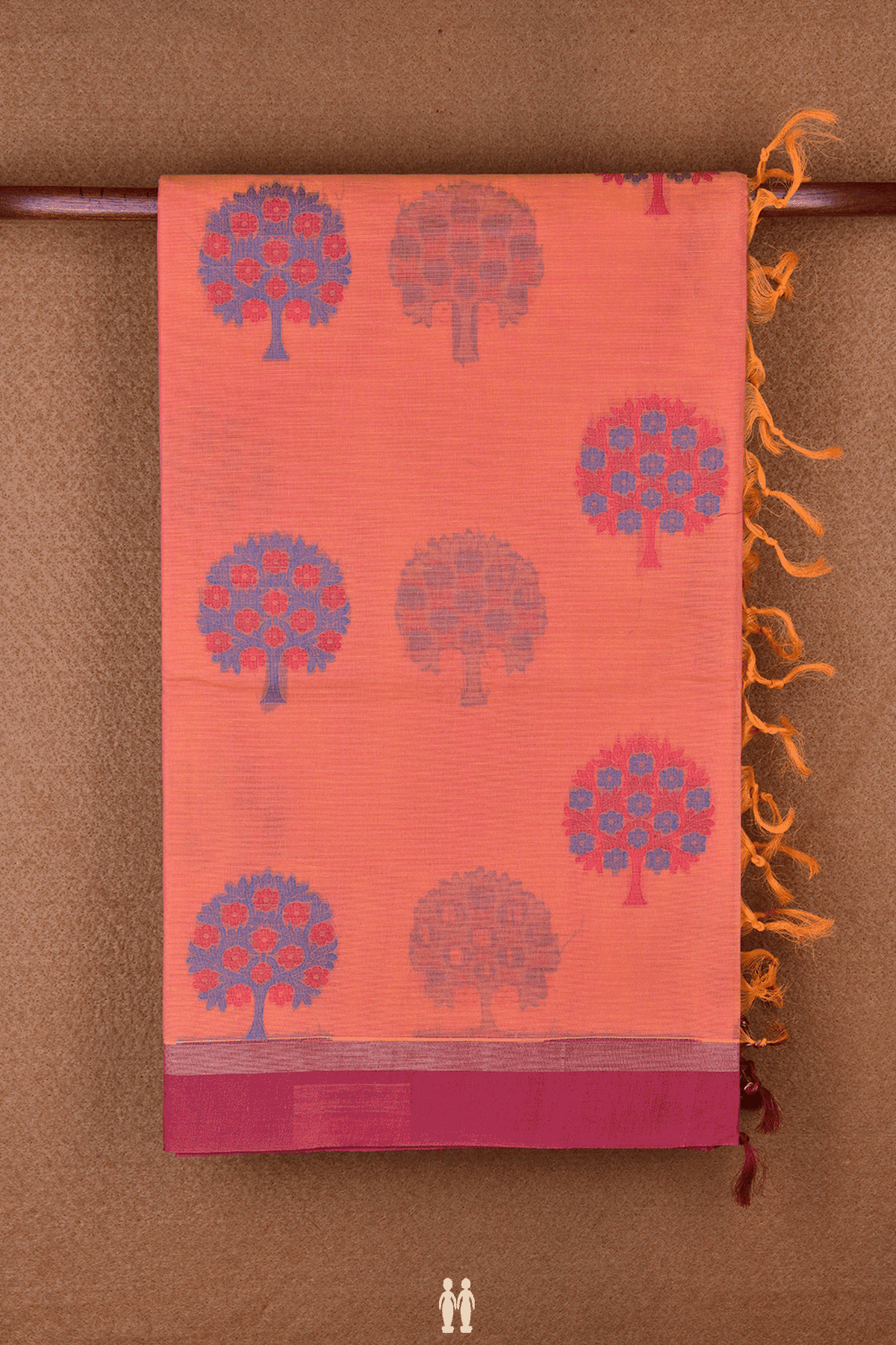 Tree Motifs Pastel Orange Coimbatore Cotton Saree