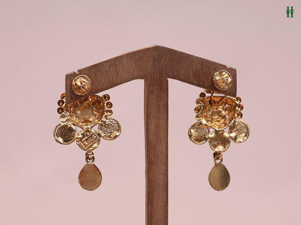 Tri Color Stone Gold Plated Pure Silver Earrings