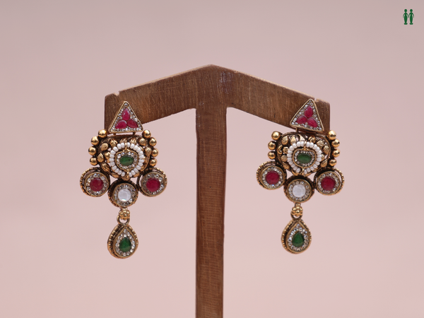 Tri Color Stone Gold Plated Pure Silver Earrings