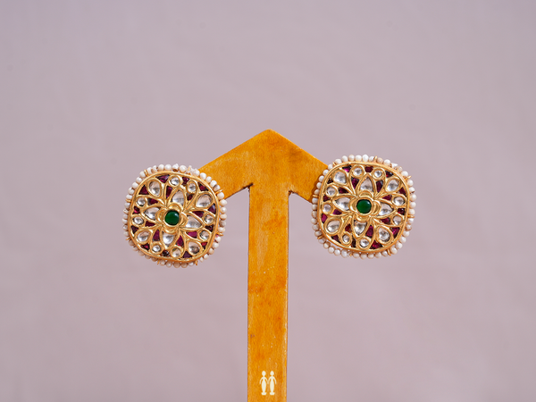 Tri Color Stone Gold Plated Pure Silver Stud Earrings