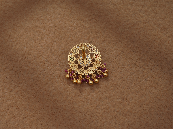 Tri Color Stone With Beaded Gold Plated Silver Pendant