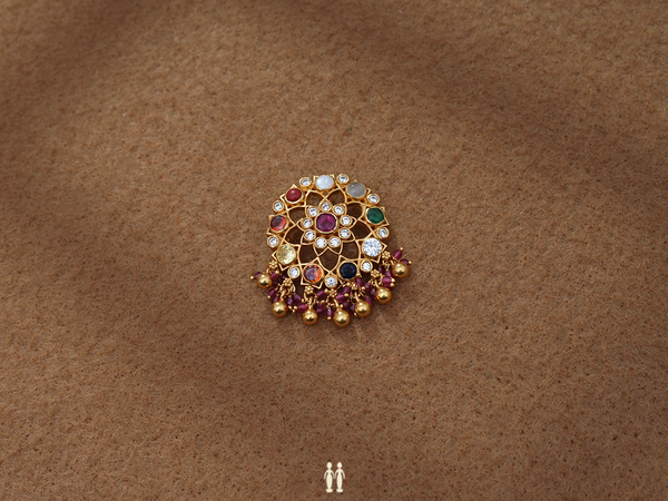 Tri Color Stone With Beaded Gold Plated Silver Pendant