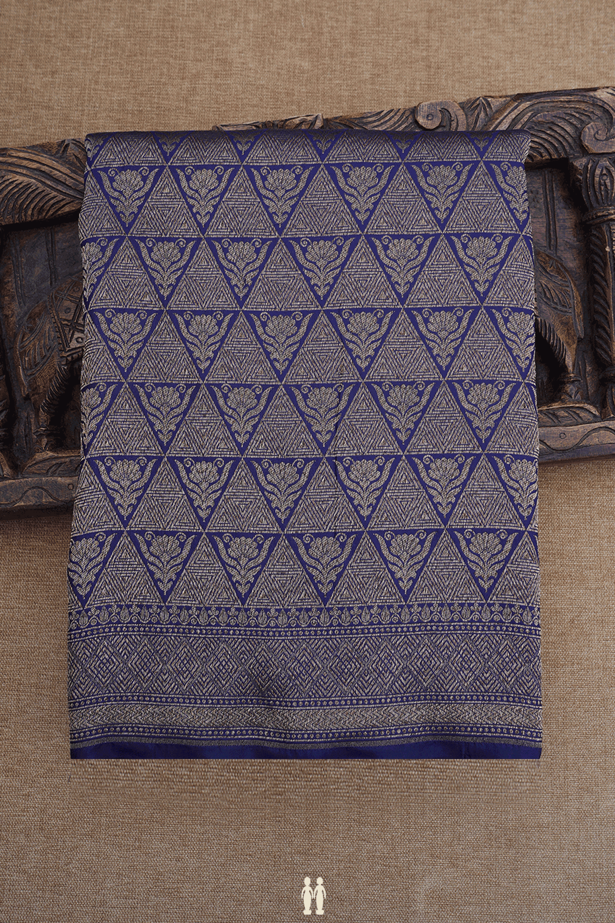 Triangle With Floral Design Navy Blue Banarasi Silk Saree